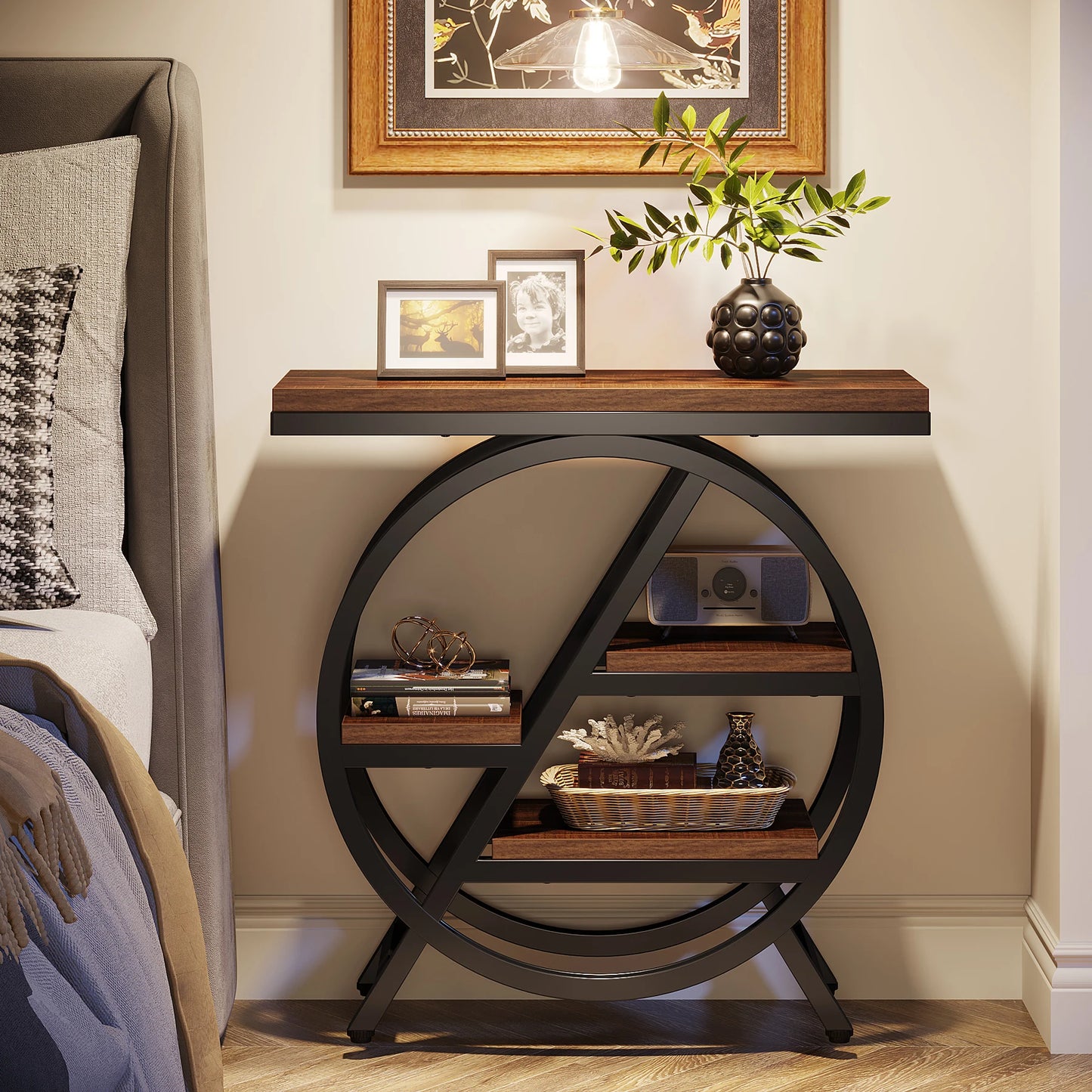 Tribesigns End Table Three Tier With Geometric Metal Frame