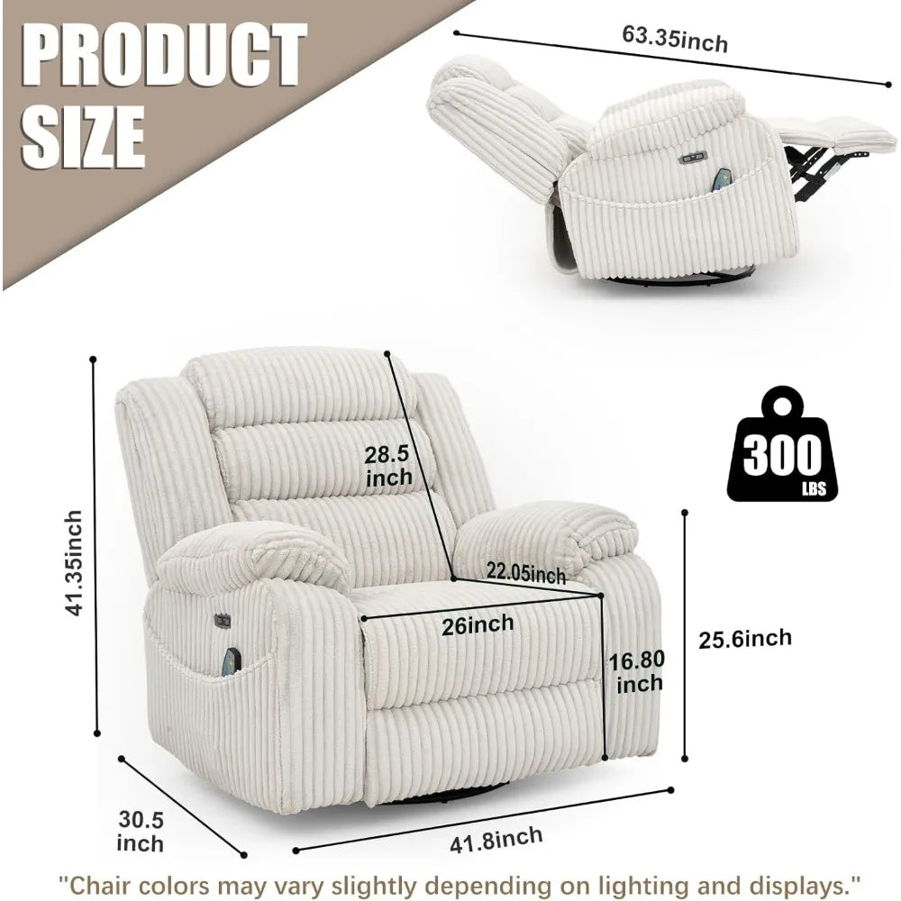 MKDK Power Swivel Rocker Recliner With Massage Heat USB Charging