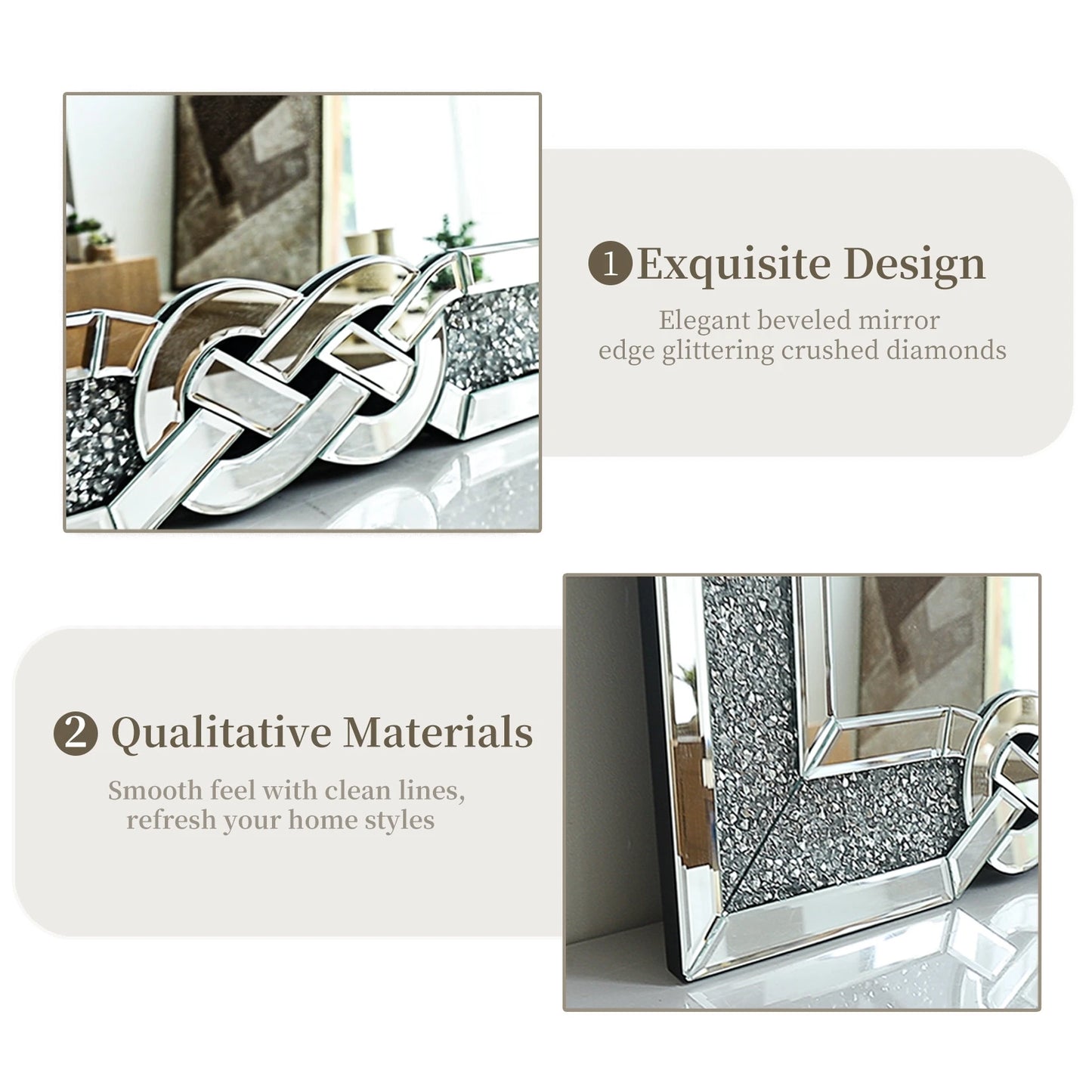 Wisfor Crushed Diamond Wall Mirror Crystal Frame Edge Glam