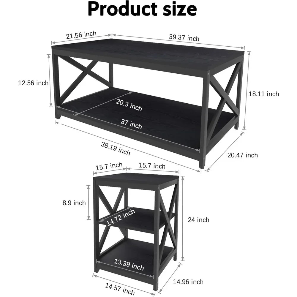 Angduo Industrial X Design Coffee Table Set Of 3 Modern