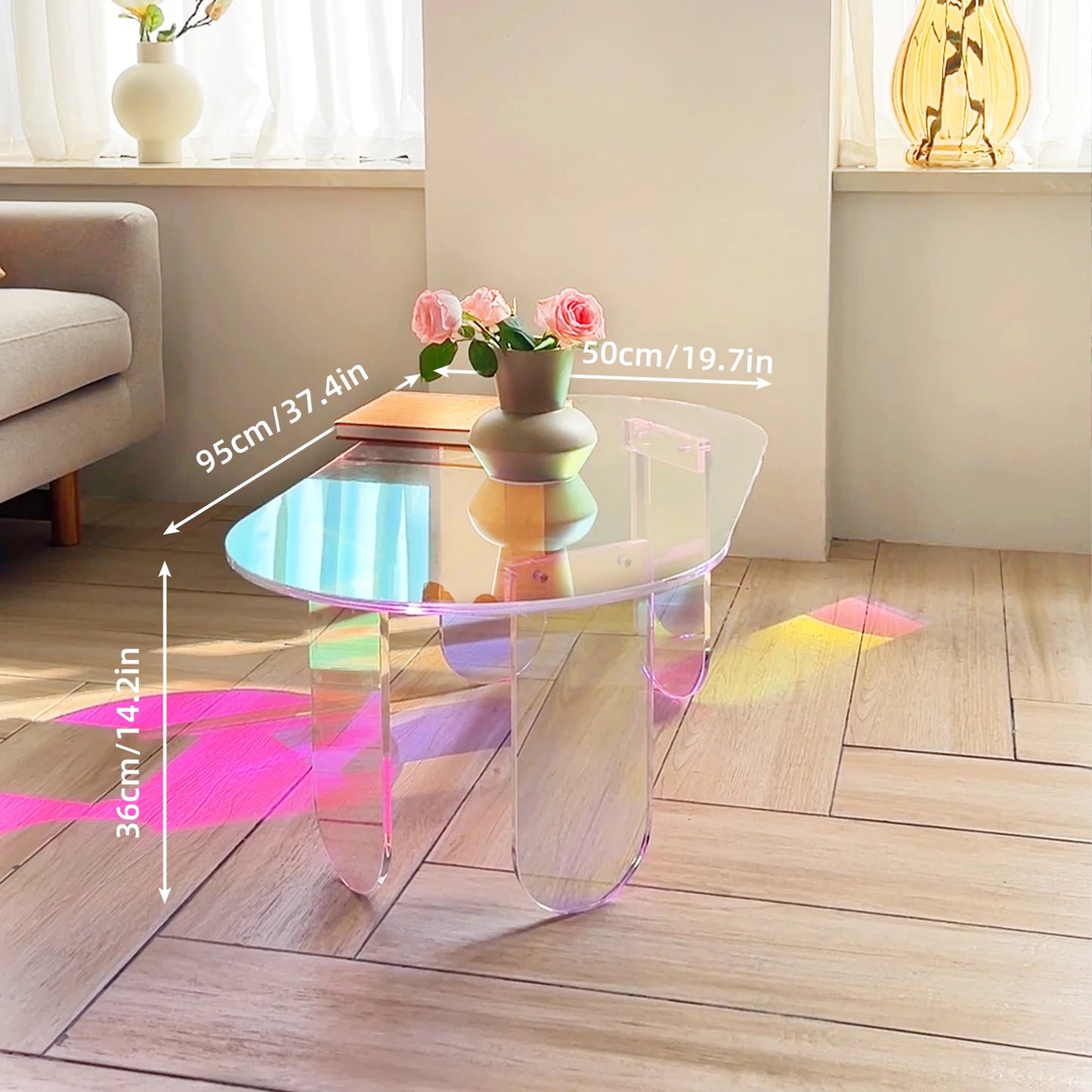 Folded Acrylic Coffee Table Iridescent End Table Decor