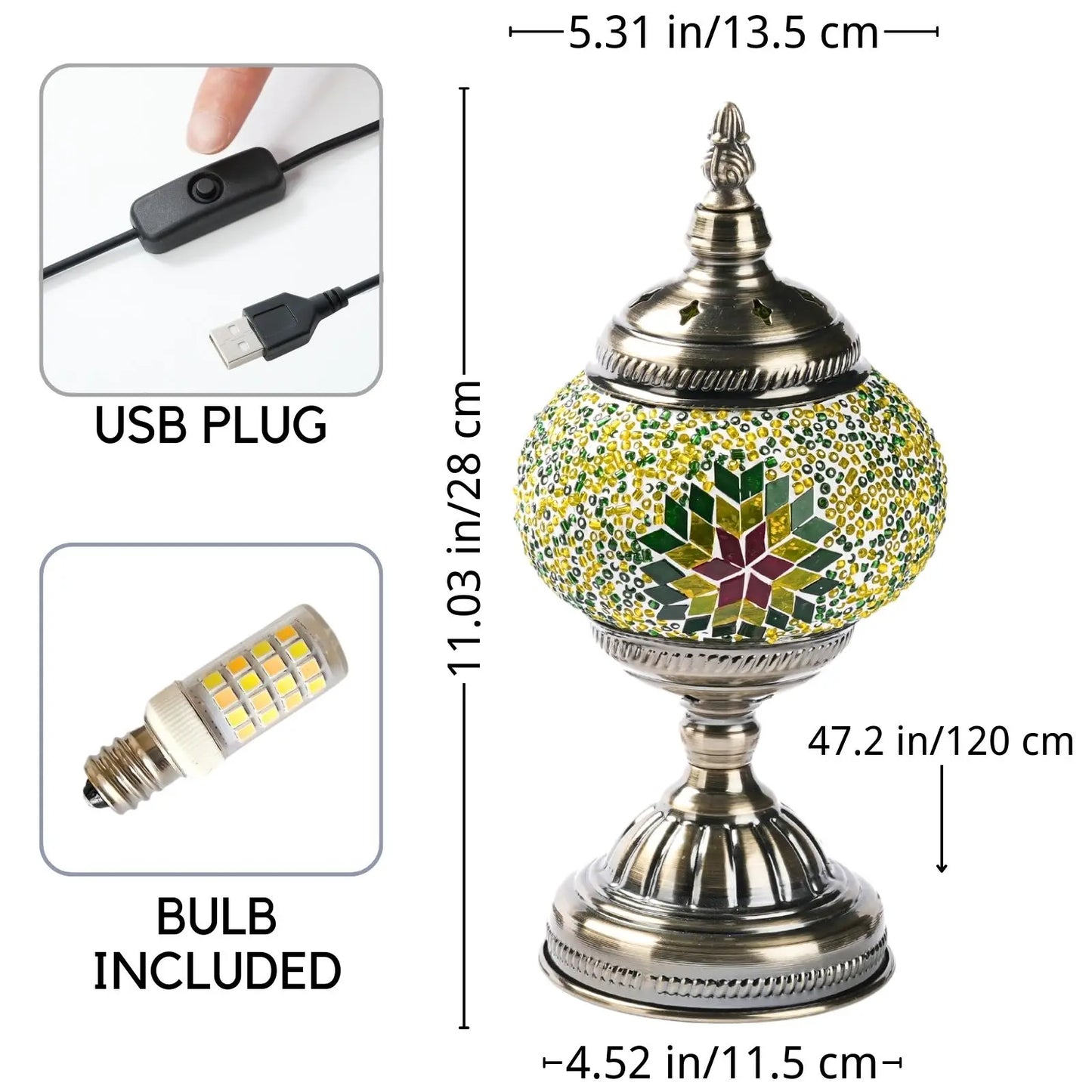 Turkish Moroccan Mosaic Table Lamp Handcrafted Glass Light