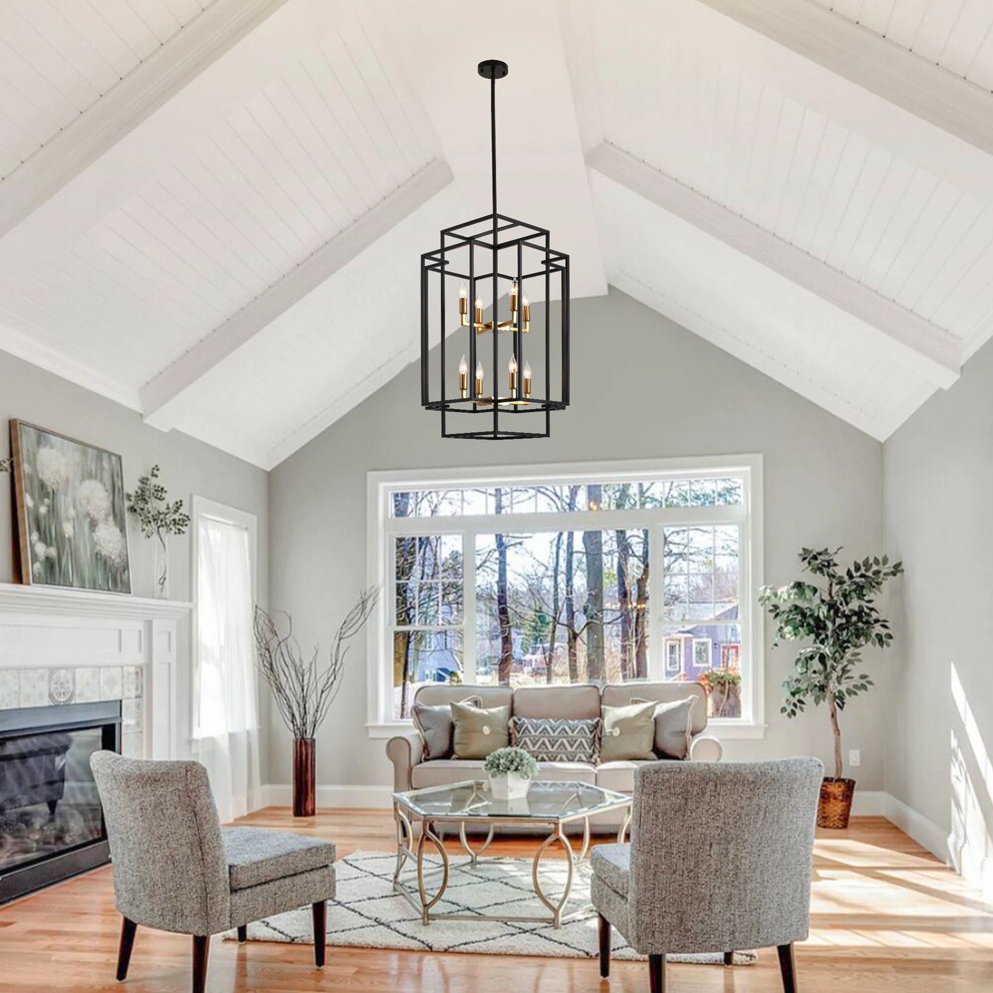 8 Lights Lantern Tiered Pendant Light Fixture Chandelier