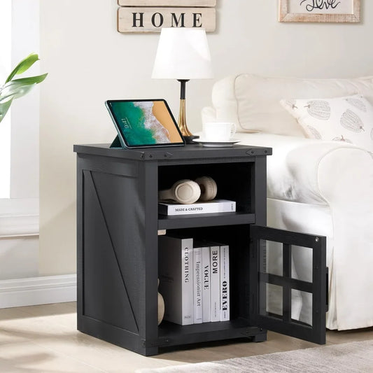 MKDK Farmhouse Nightstand With Charging Station Rustic