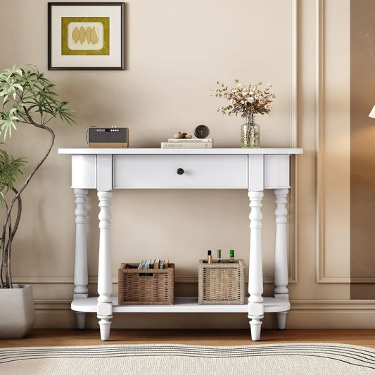 DAFIFY Curved Farmhouse Console Table With Drawer And Shelf