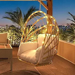 DAFIFY Hanging Egg Chair With Stand Rattan Wicker Swing