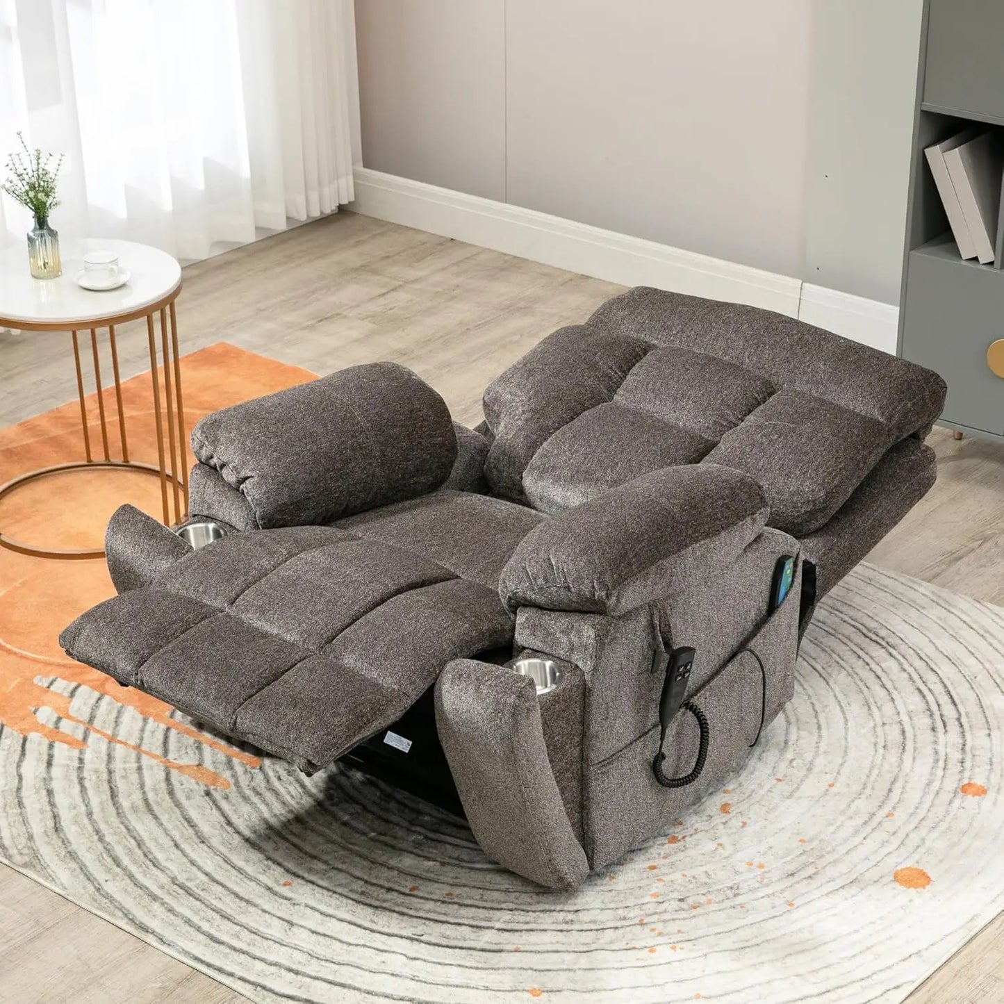 Oversized Power Lift Recliner With Heat Massage Cupholders
