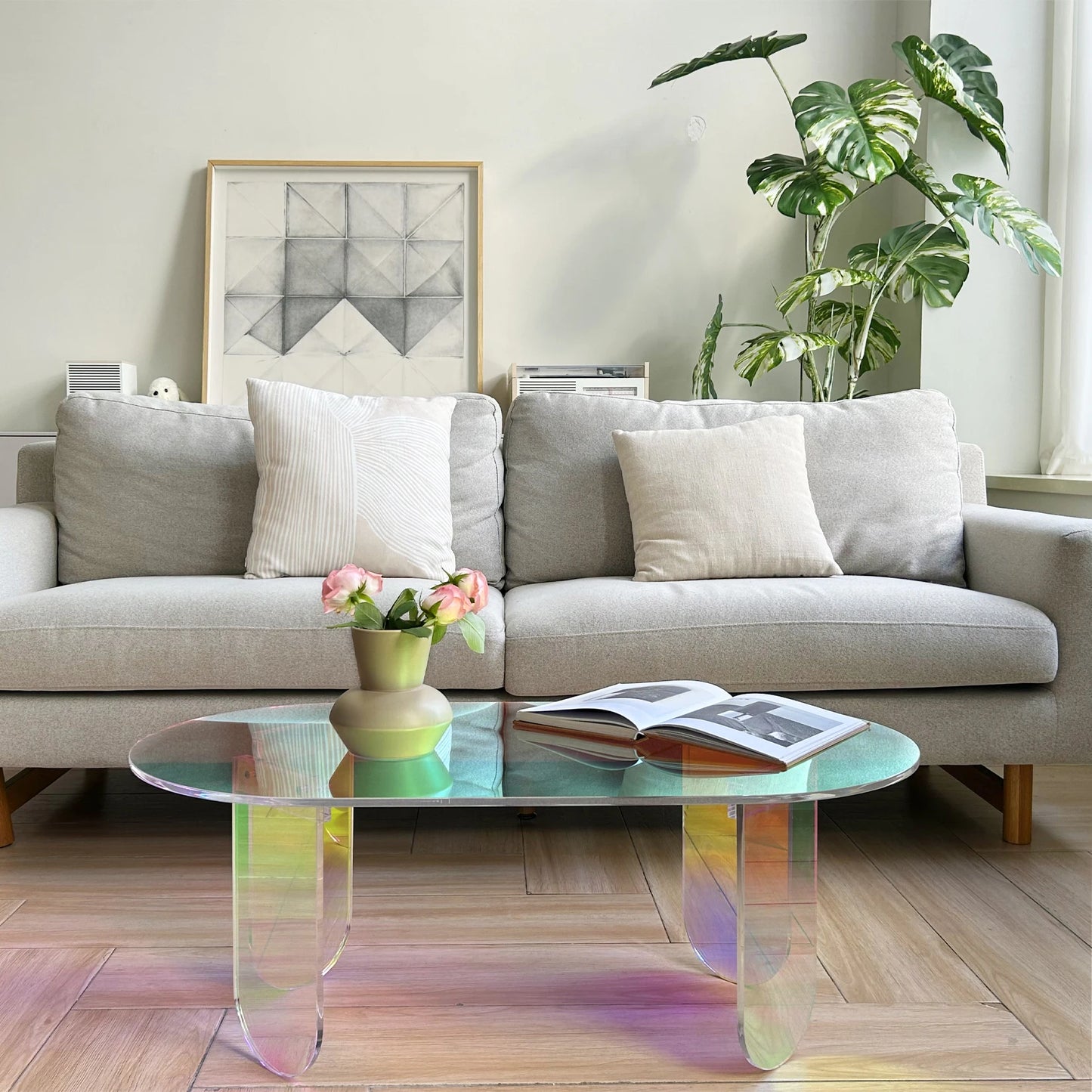 Folded Acrylic Coffee Table Iridescent End Table Decor