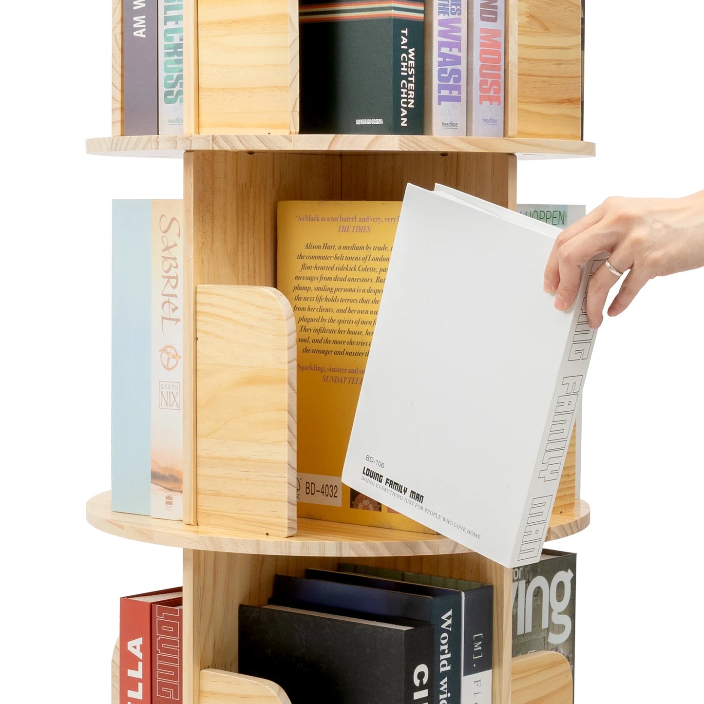 Finishes Rotatable Wooden Bookcase 1 To 6 Tiers Floor Stand