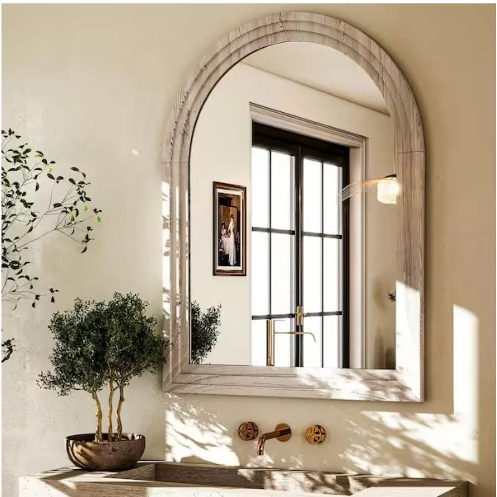 Hign-concerned Arched Mirror With Acacia Wood Frame