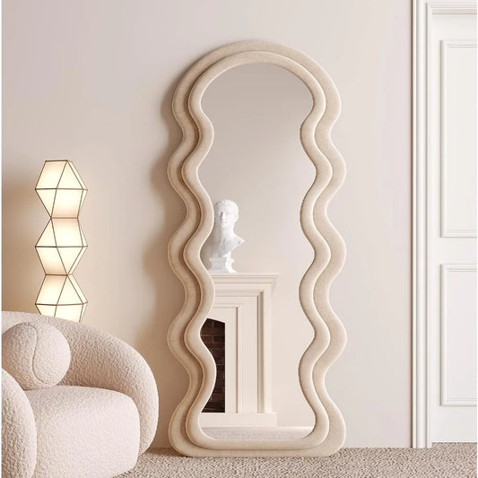 HUANZHUANG Modern Wavy Arched Standing Floor Mirror