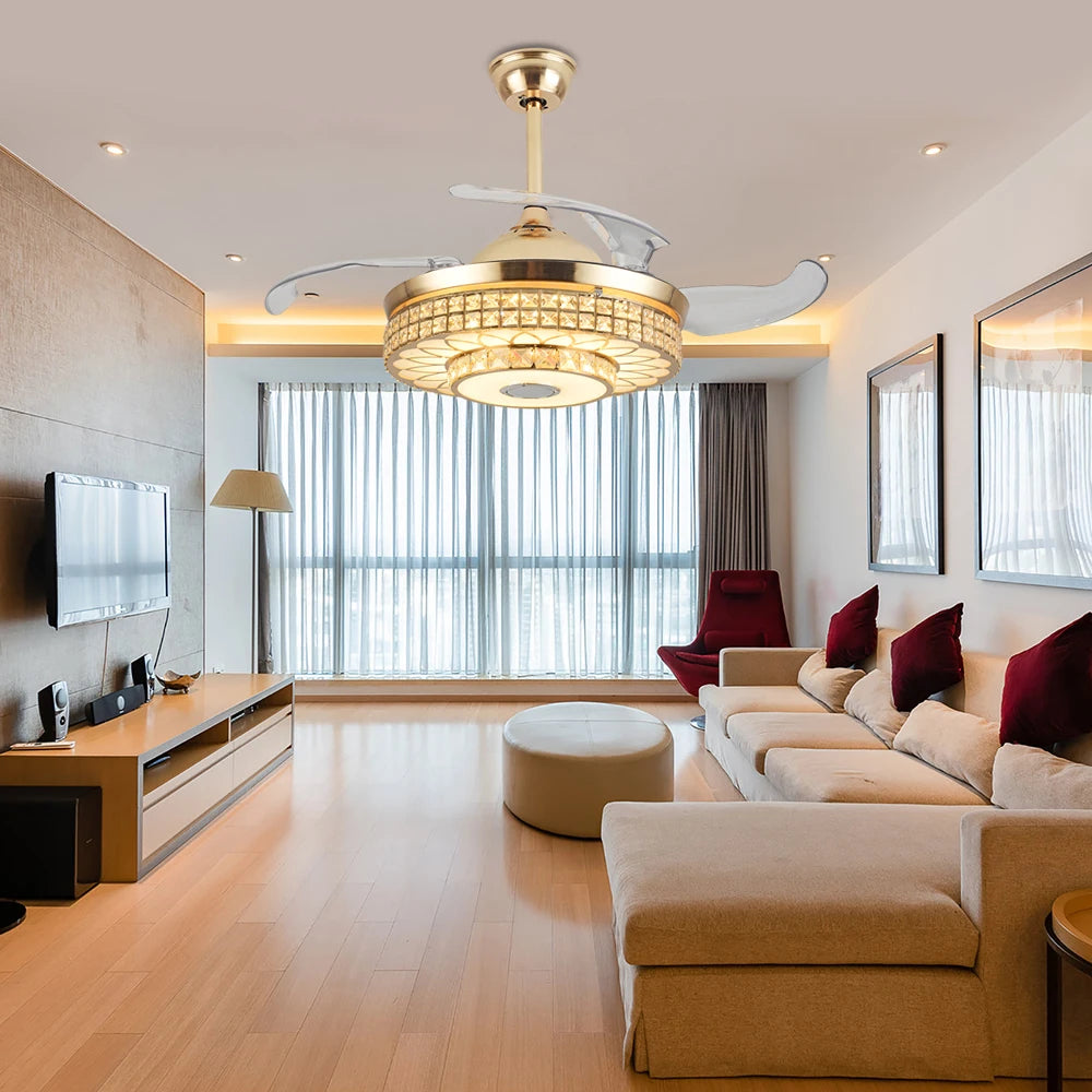 Eatssode Modern Crystal Ceiling Fan with LED Bluetooth Speaker