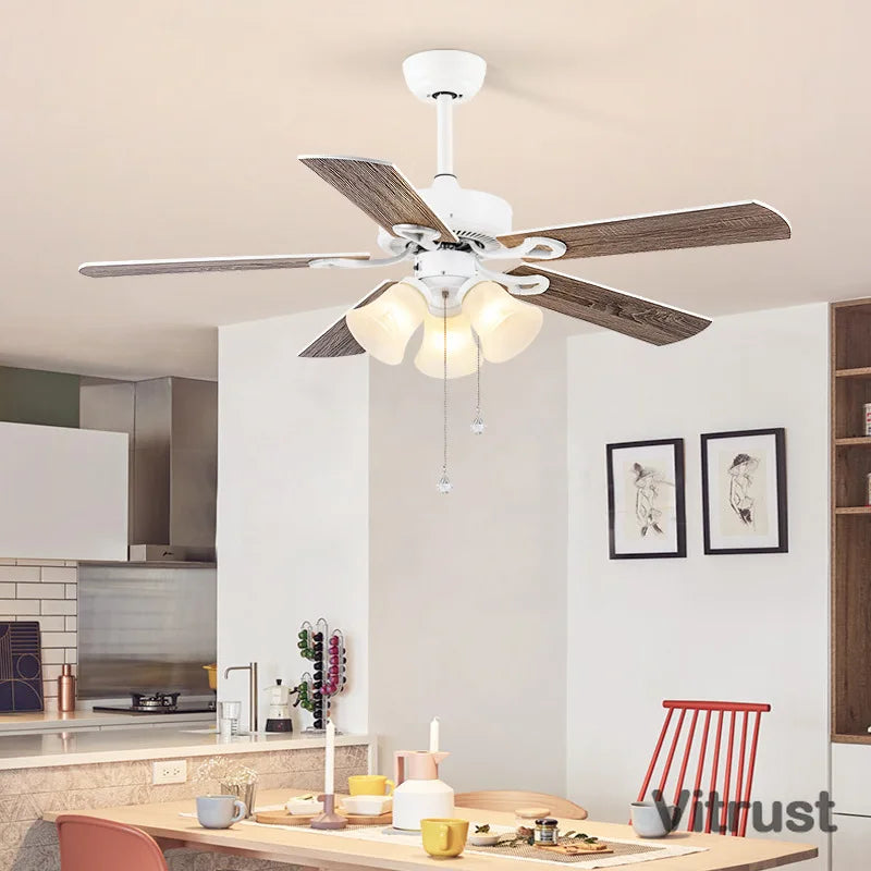 VITRUST Scandinavian Style Ceiling Fan Lamp With Tiffany Glass Shade