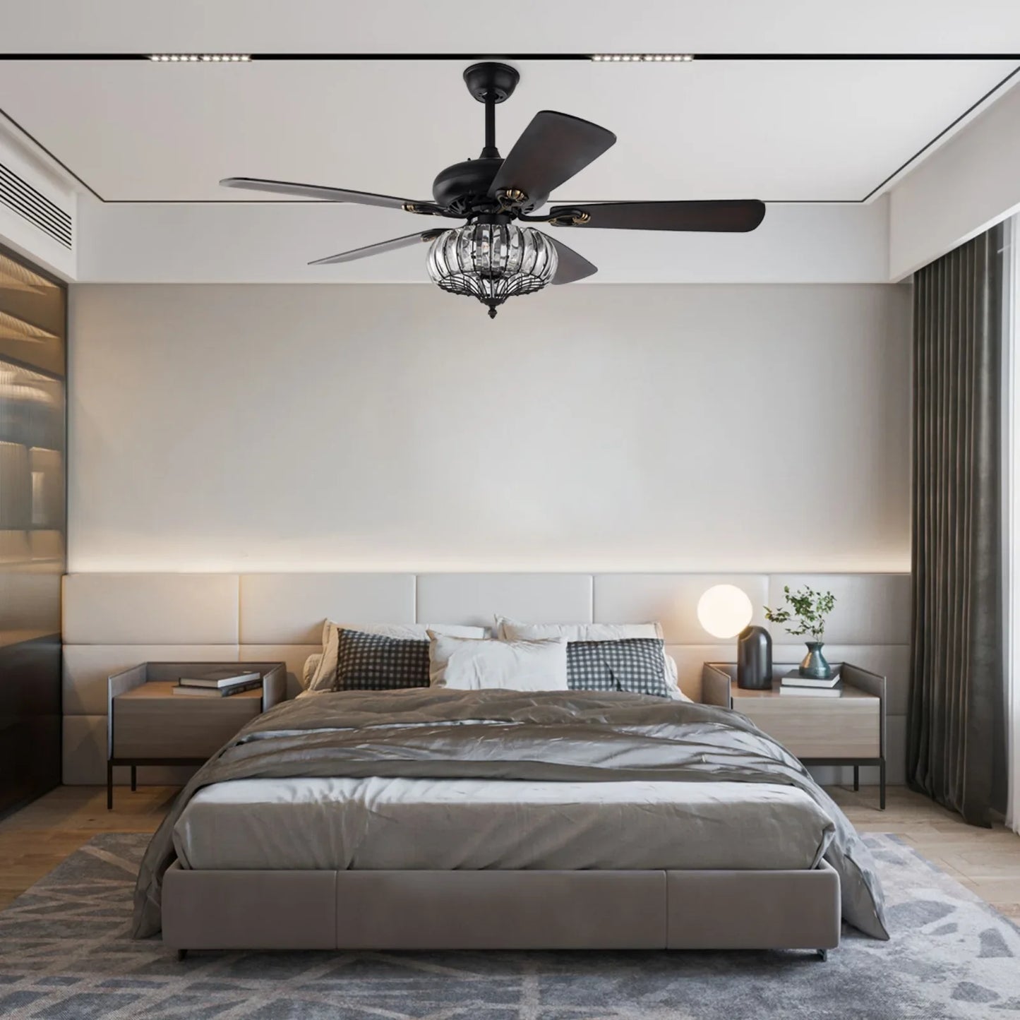 Bymaocar Cage Style Ceiling Fan With Remote And Pendant Light