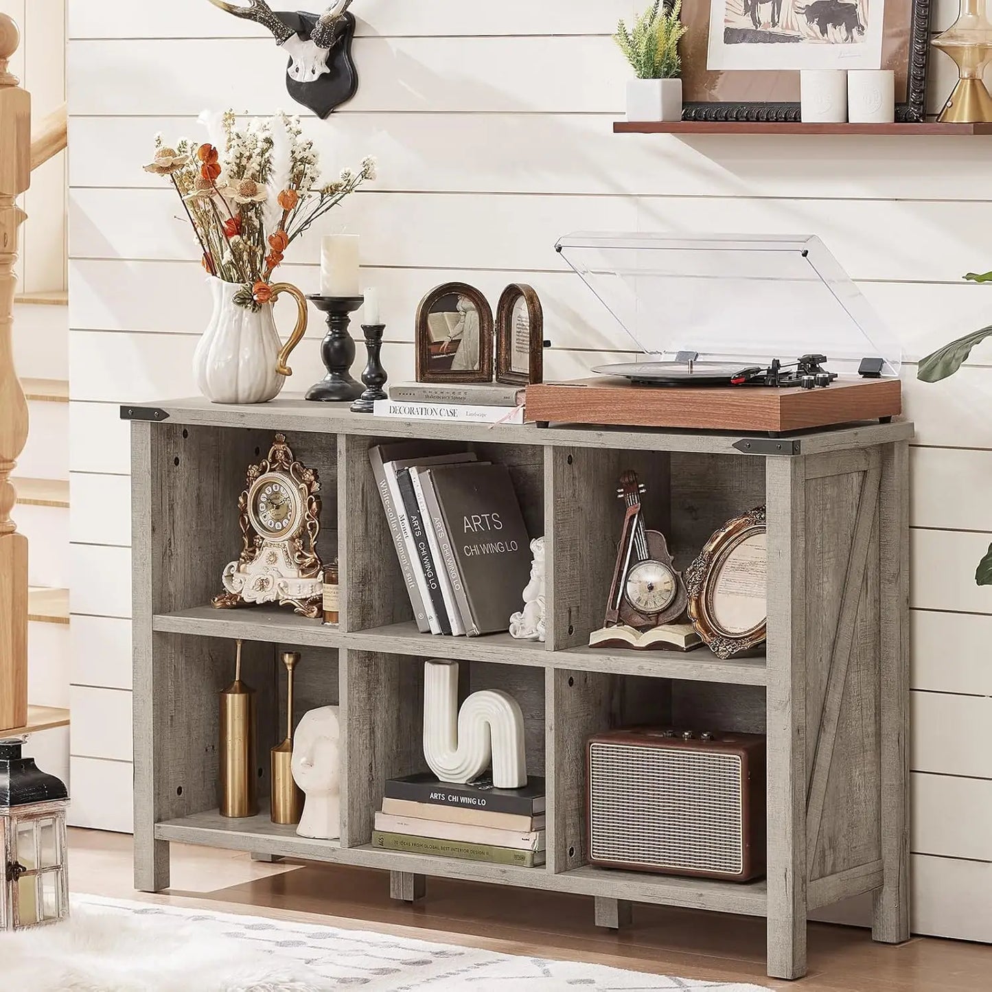 6 Cube Farmhouse Wood Low Storage Organizer Bookcase