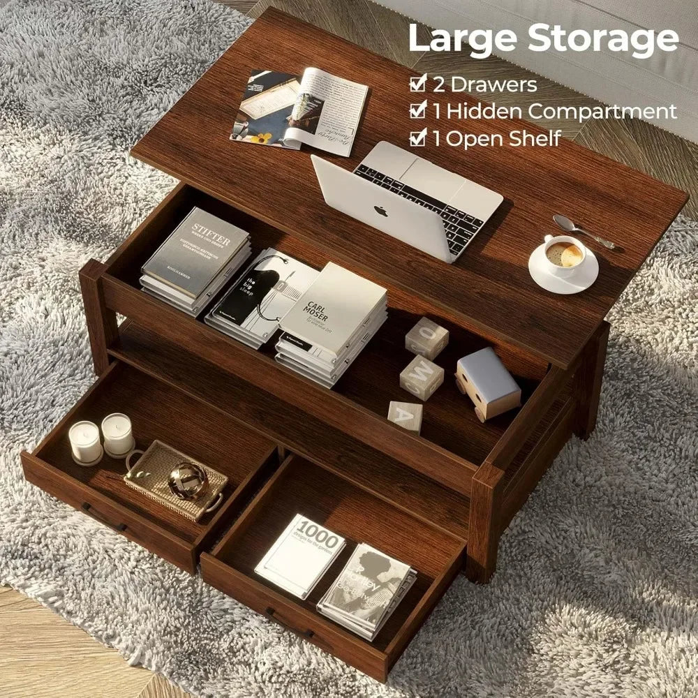 Guangbai Lift Top Coffee Table With Drawers And Hidden