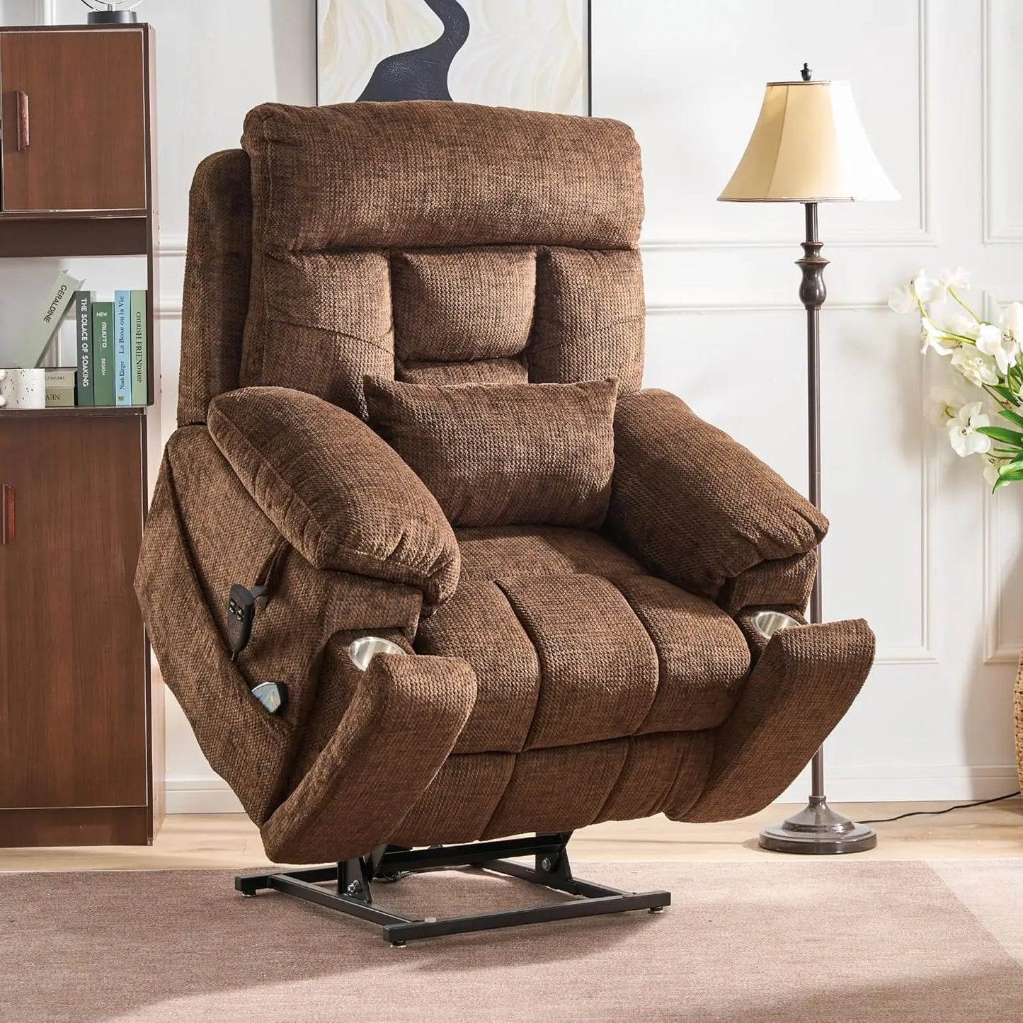 Oversized Power Lift Recliner With Heat Massage Cupholders