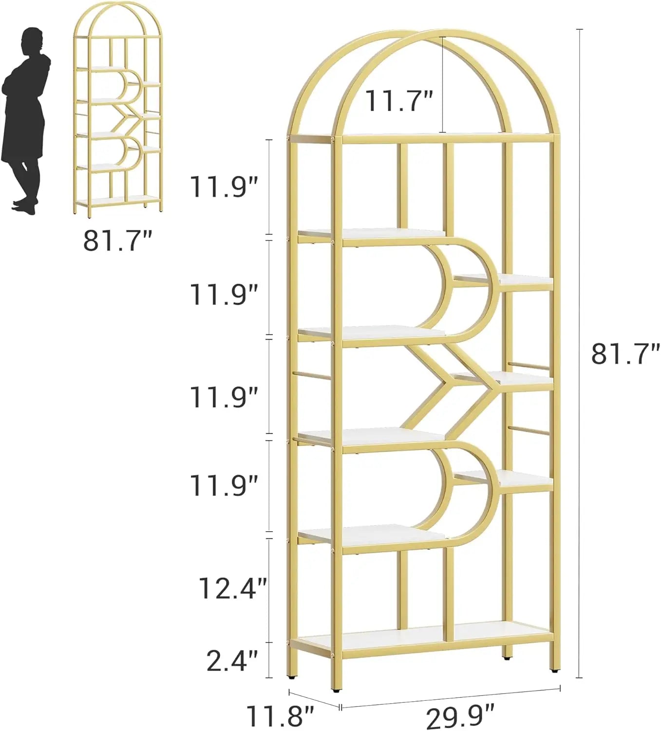 6 Tier Arched Bookshelf Geometric Open Storage Metal Frame