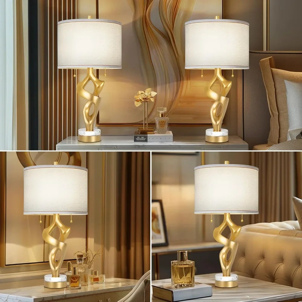 XMSJ Sculptural Table Lamp Set 2 With Marble Base And USB