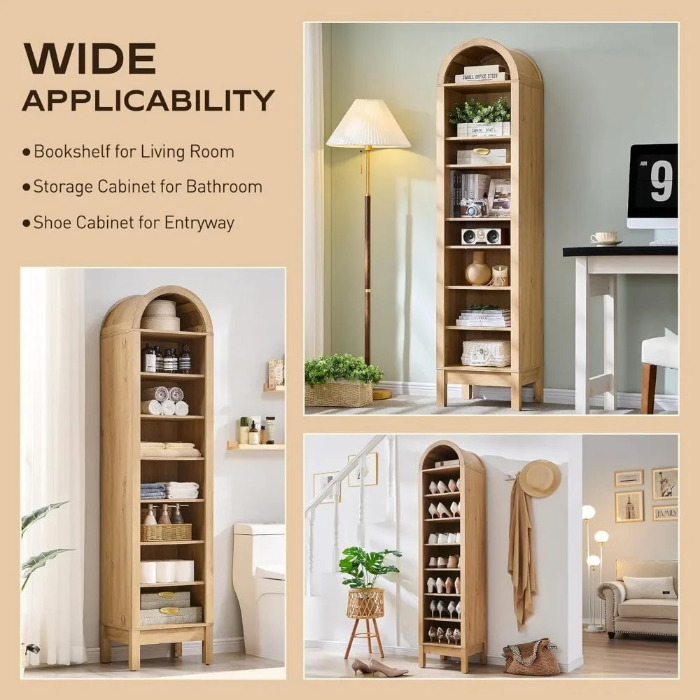 Arched 8 Shelf Bookcase With Storage Modern Farmhouse