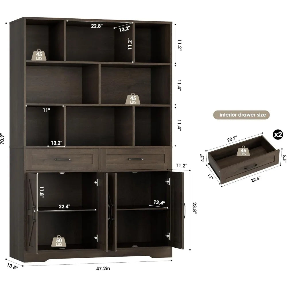 MKDK Six Tier Bookcase With Drawer And Door Storage