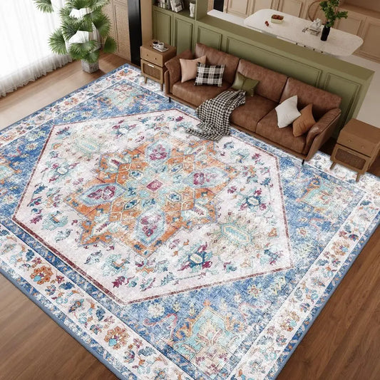 Hign-concerned Stain-Resistant Washable Area Rug Non-Slip Floral Living Room