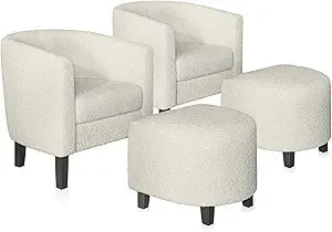 RBXC Accent Chair With Ottoman Set Modern Upholstered Barrel Chairs