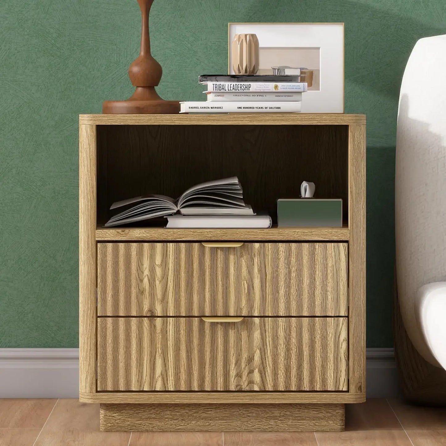 ANGDUO Fluted Nightstands Set Of 2 Wooden Bedside Tables