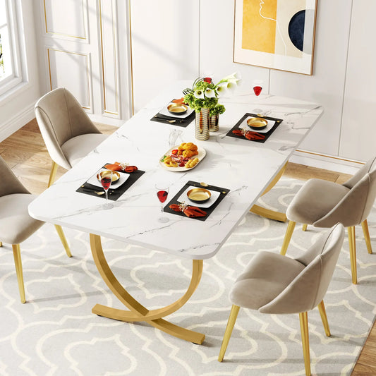 Tribesigns Modern Dining Table With Faux Marble Top