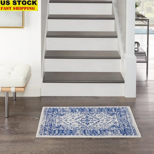 Fujian Bohemian Area Rug Low Profile Floral Geometric Print