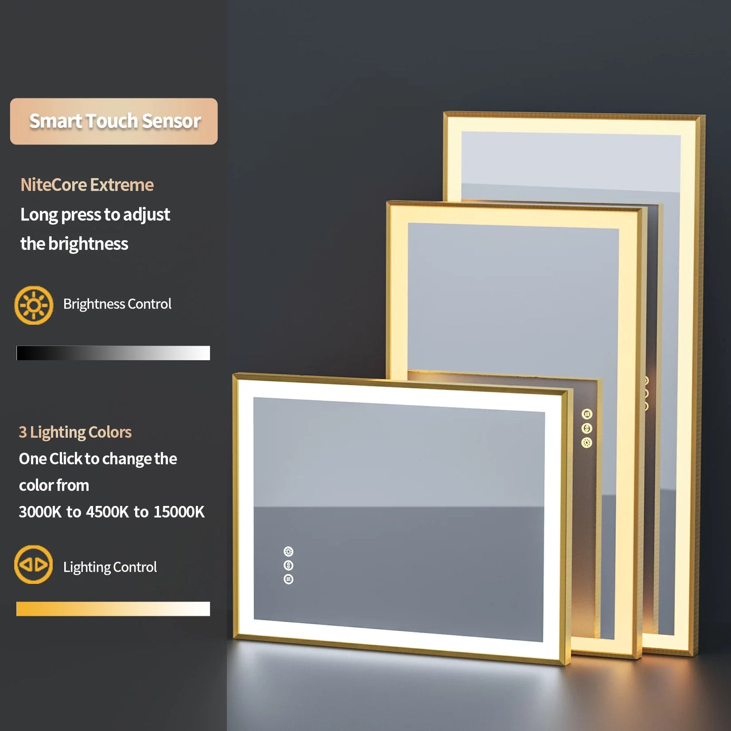 XMR LED Bathroom Vanity Mirror Gold Frame Front Lighted