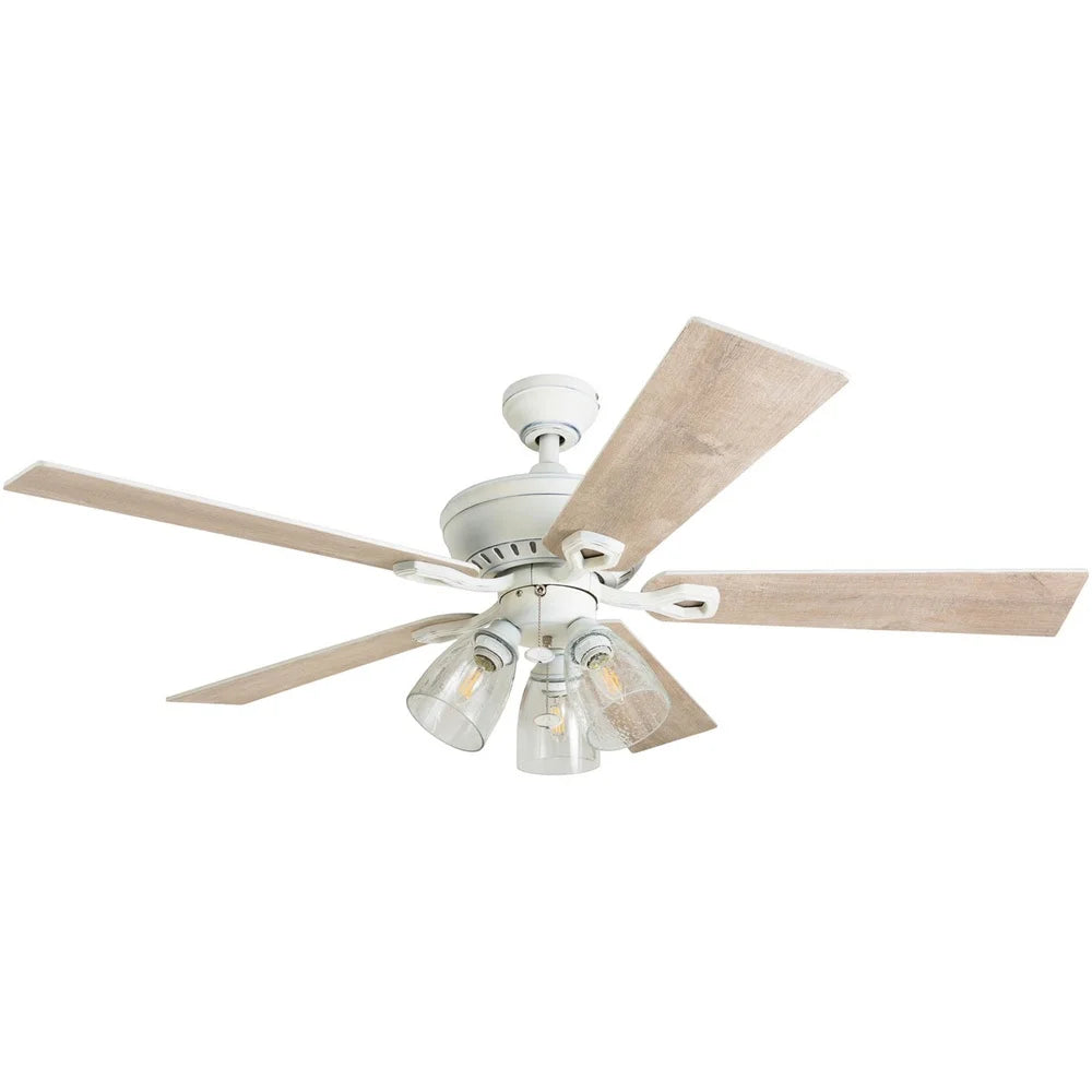 XMSJ Rustic Ceiling Fan with Seeded Glass Light Kit and Remote Control