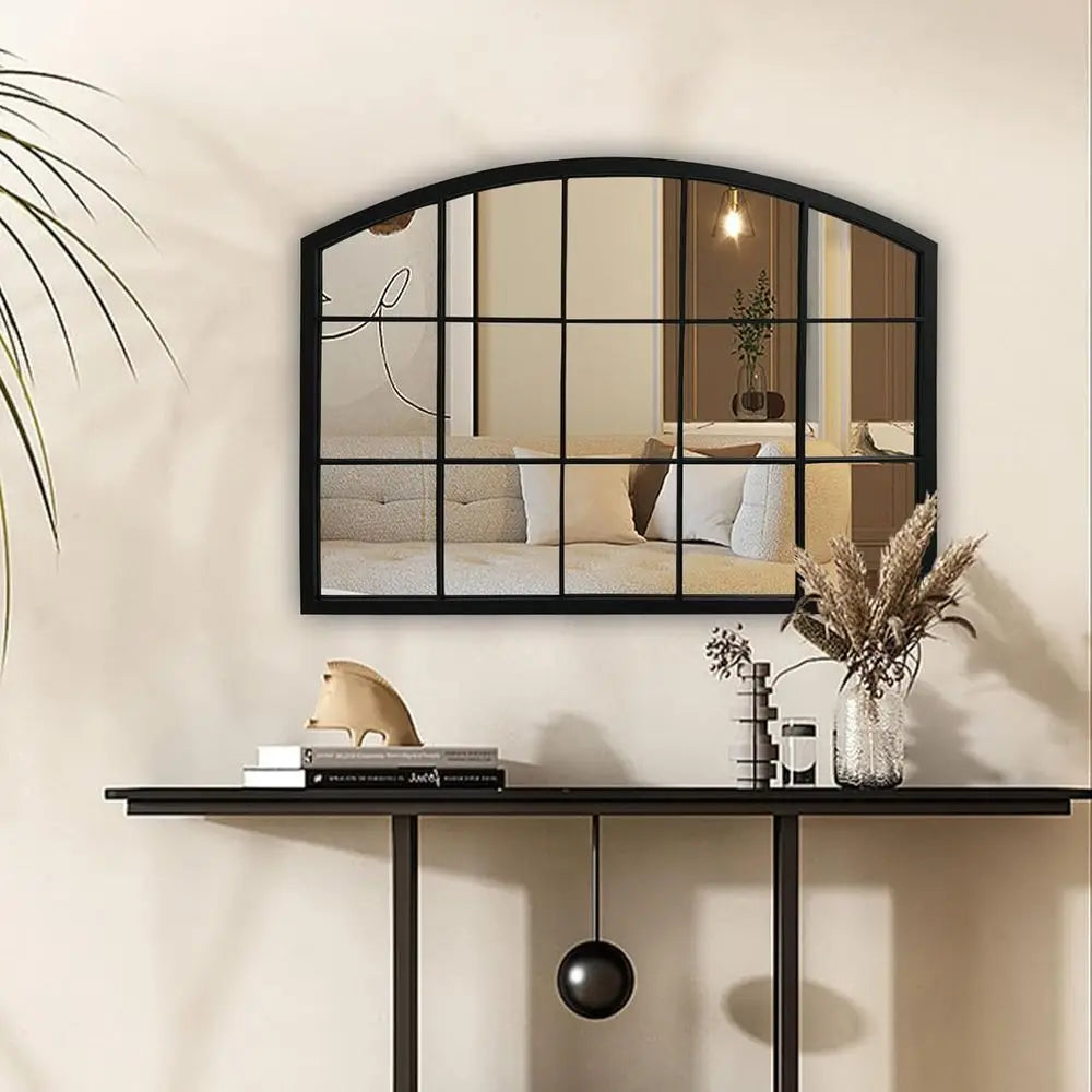 Arched Vintage Metal Wall Mirror for Entryway and Living Room