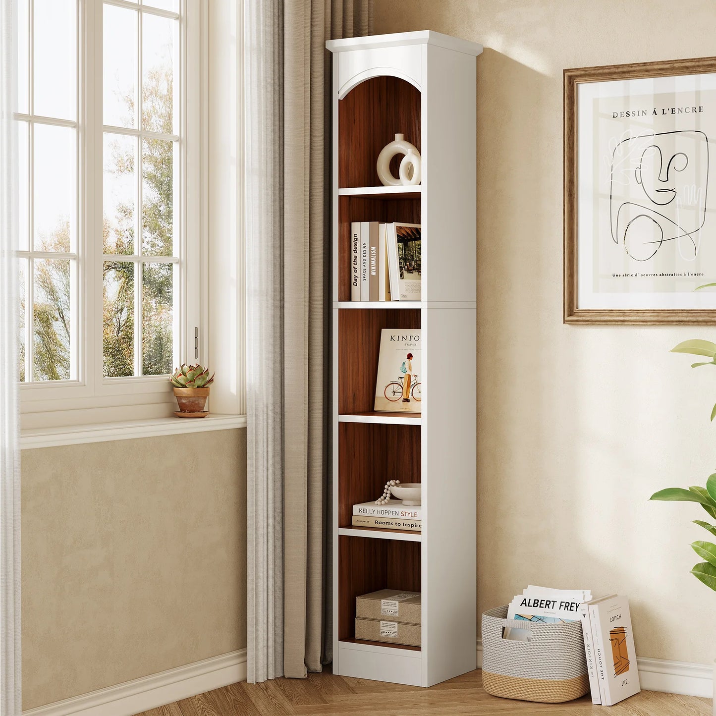 Tribesigns Modern Slim Five Tier Narrow Corner Bookshelf