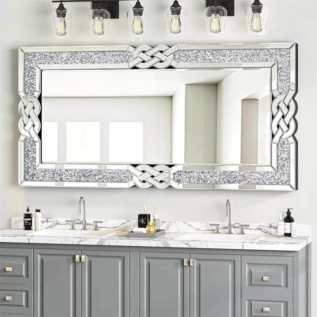 Wisfor Crushed Diamond Wall Mirror Crystal Frame Edge Glam