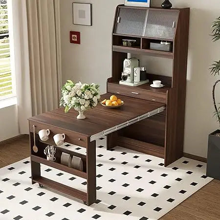 MKDK Modern Buffet Hutch Cabinet With Foldable Dining Table