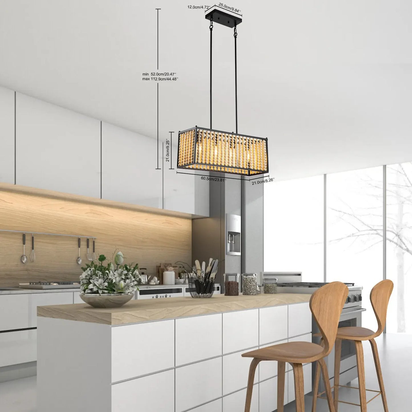 Bymaocar Boho Wood Bead Pendant Chandelier Farmhouse Light