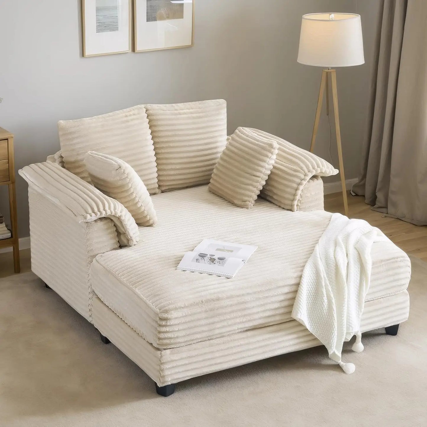 GUANGBAI Oversized Corduroy Reclining Chaise Sofa Bed