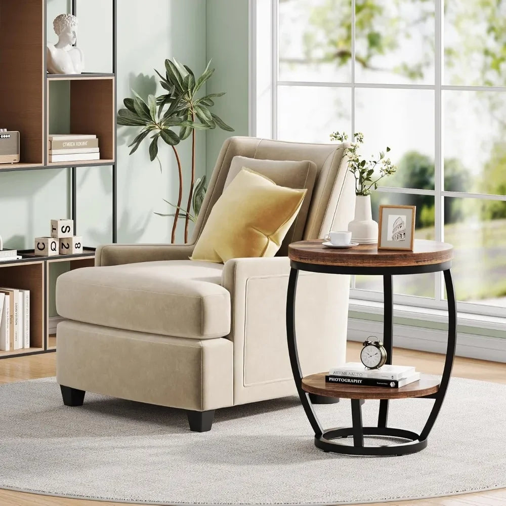 Guangbai Round End Table Two Tier Industrial Nightstand