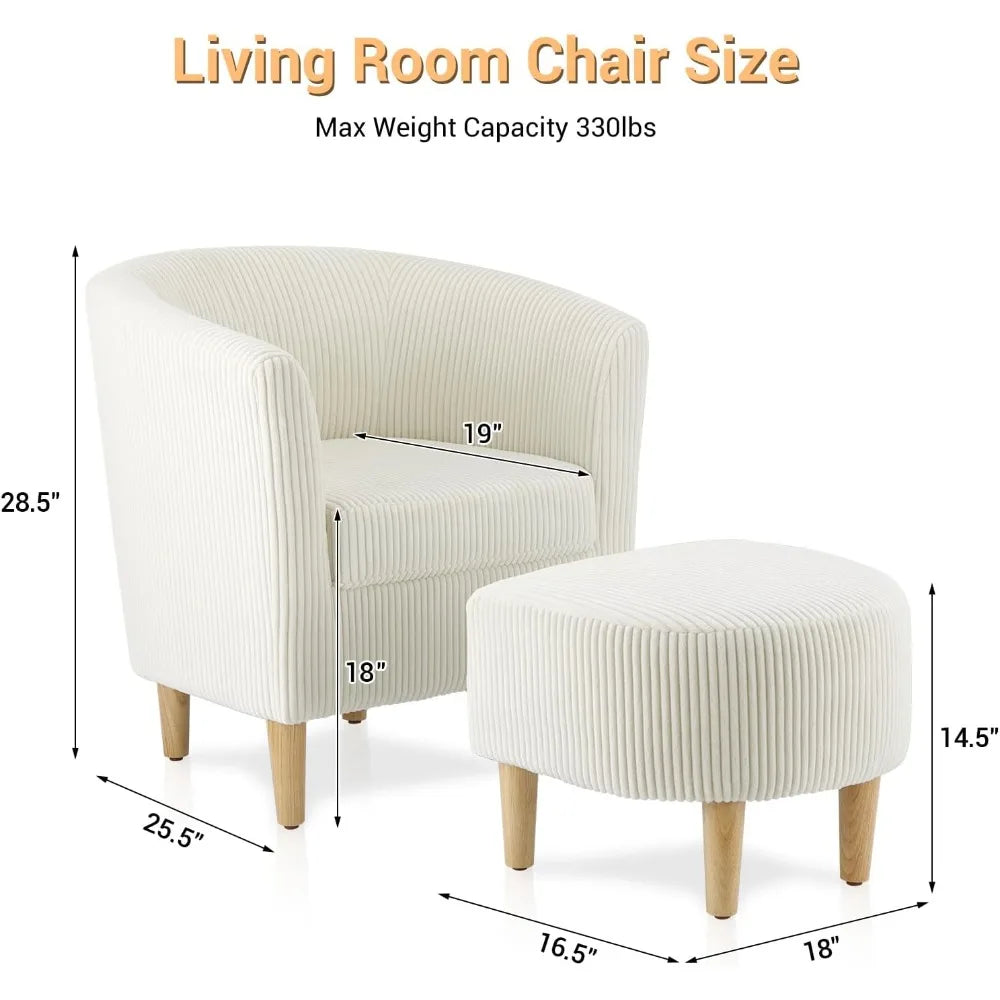 Ticify Accent Barrel Chair With Ottoman Corduroy Midcentury