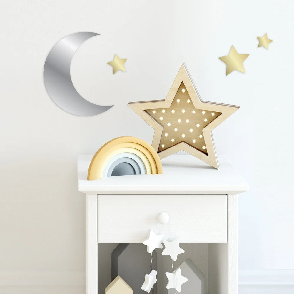 DUTRIEUX Self Adhesive Metallic Mirror Moon And Stars Wall Decals