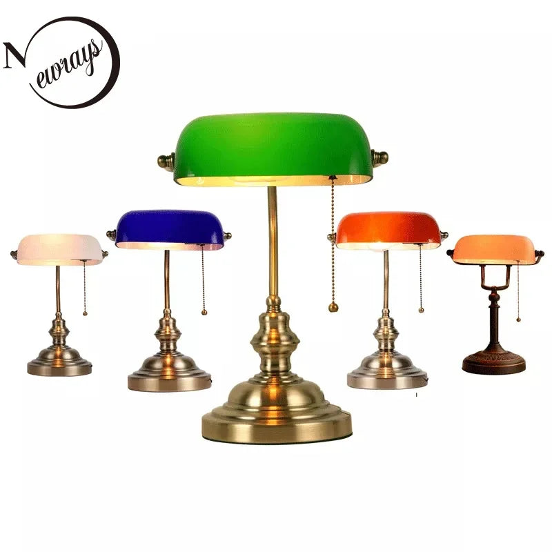 Newrays Glass Banker’s Desk Lamp with Zipper Switch