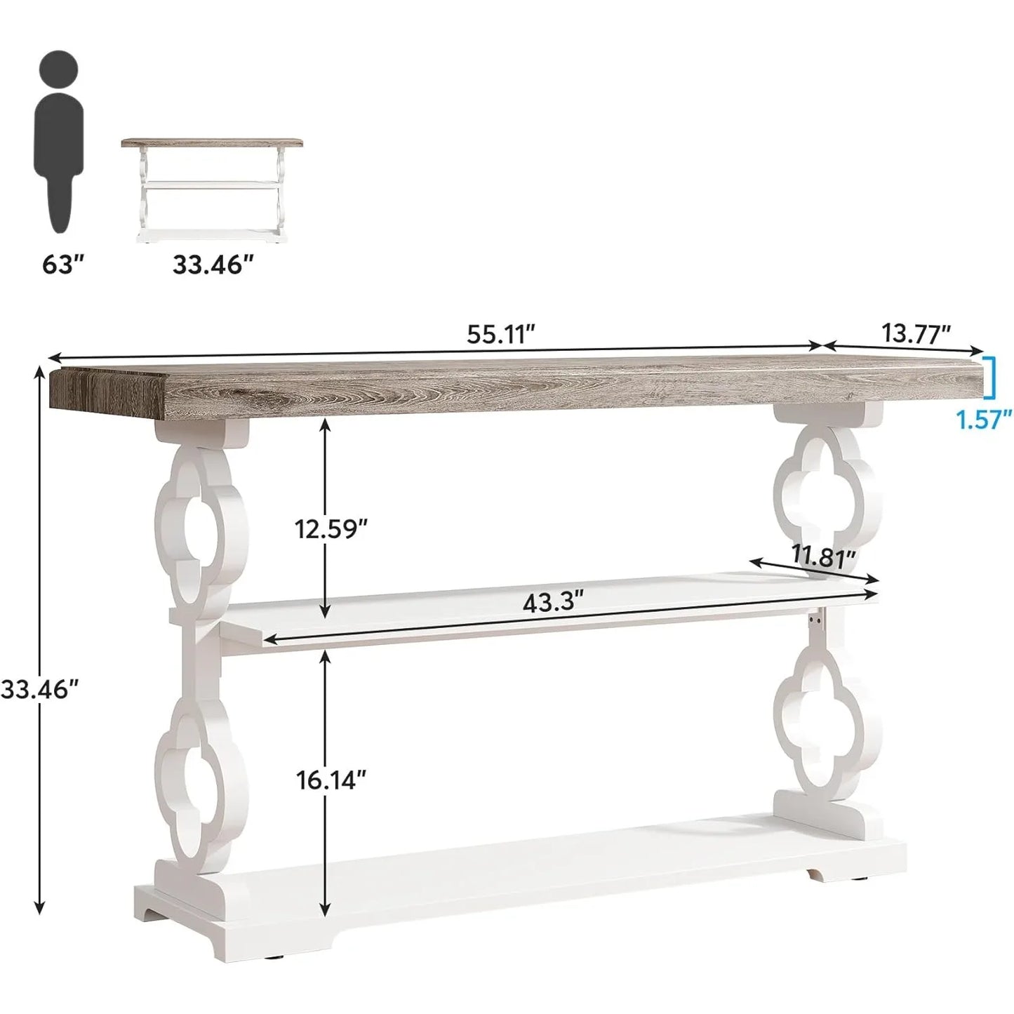 LITTLE TREE Farmhouse Console Table With Storage Shelves
