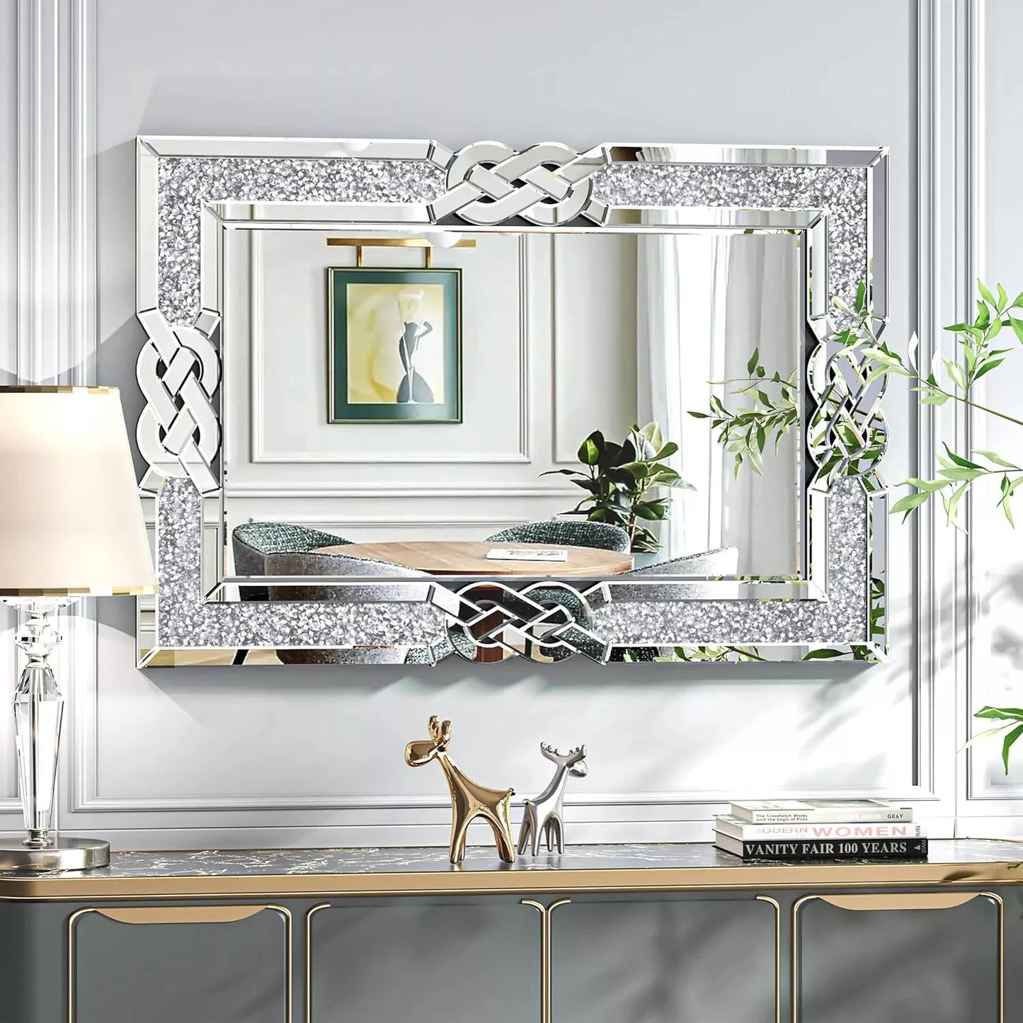Wisfor Crushed Diamond Wall Mirror Crystal Frame Edge Glam