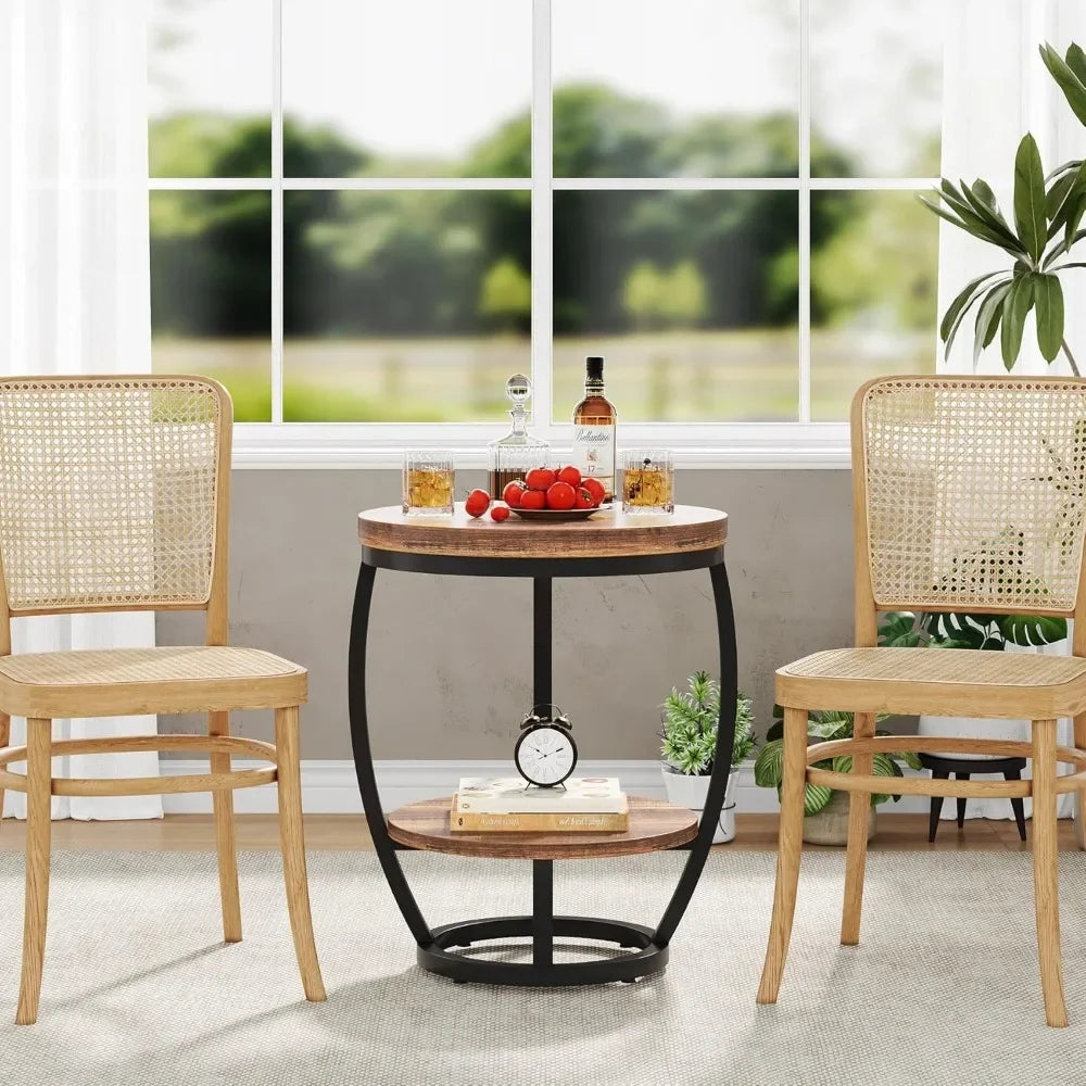 Guangbai Round End Table Two Tier Industrial Nightstand
