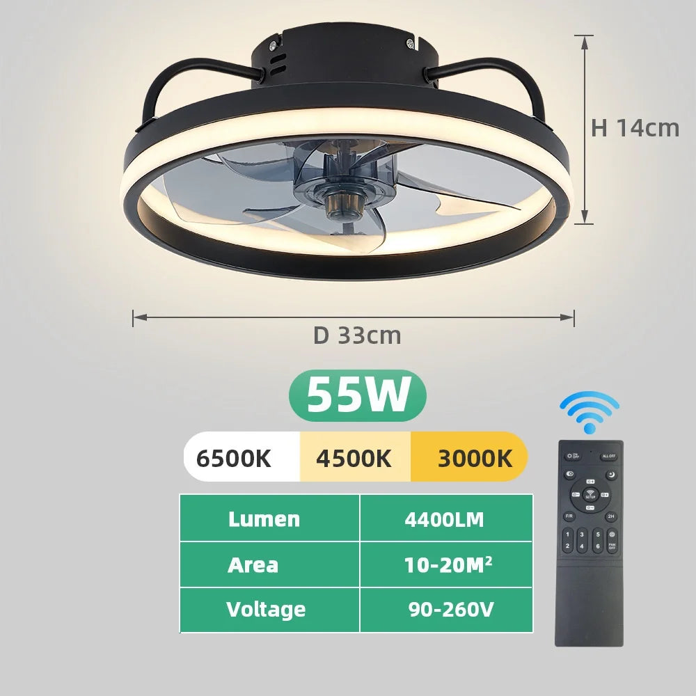 XCLuuHY 55W Ceiling Fan With Light Remote Control LED