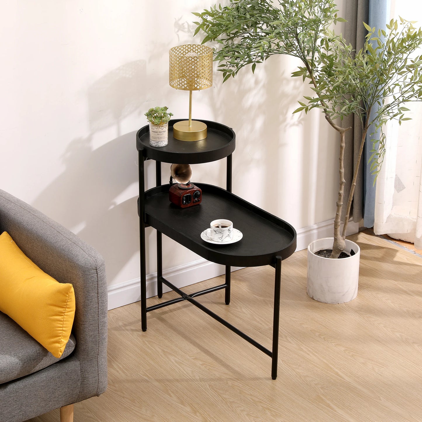 General Use 2 Tier Side Table With Storage Living Room