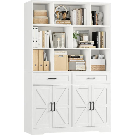 Hostack Six Tier Bookcase With Drawers And Doors Storage