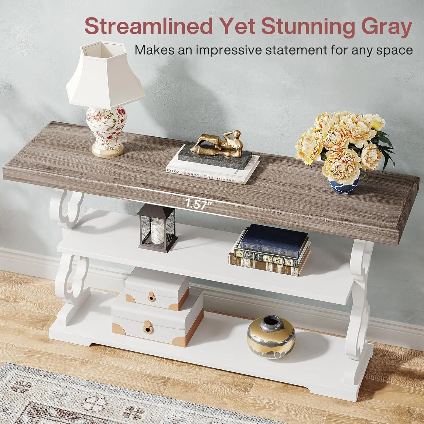 LITTLE TREE Farmhouse Console Table With Storage Shelves