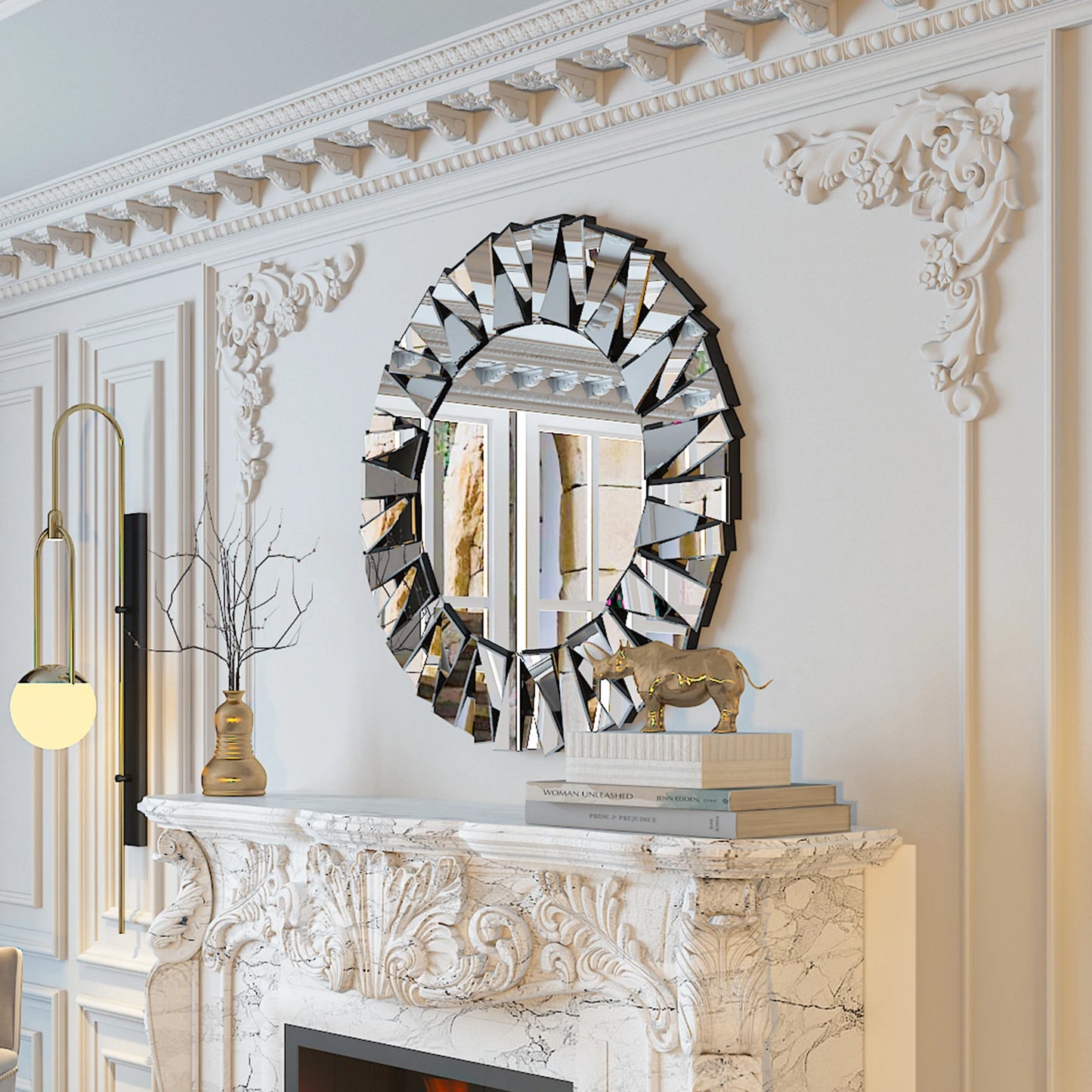 Wisfor Sunburst Round Wall Mirror Modern Beveled Glass